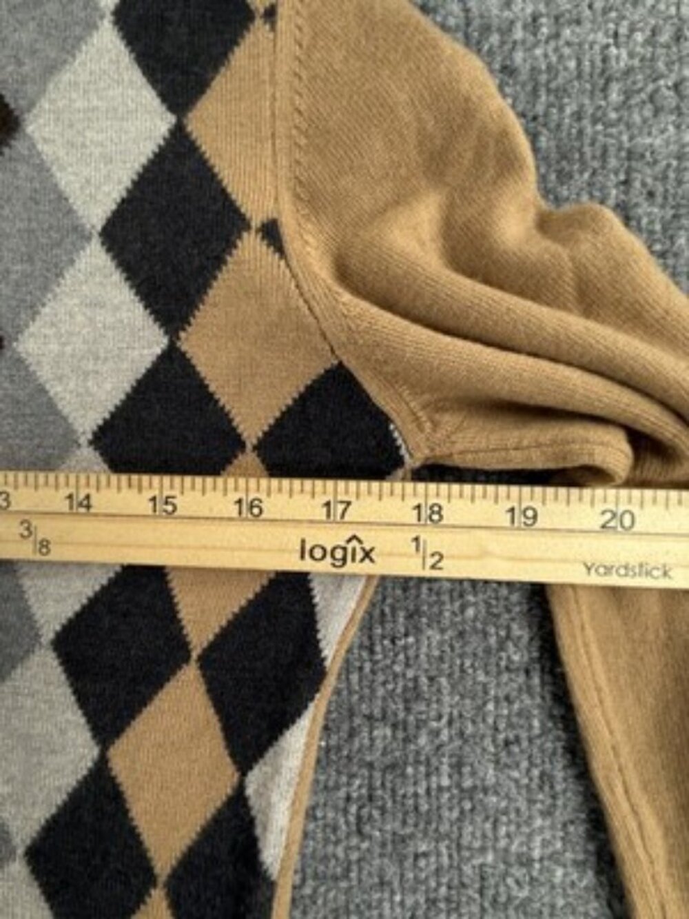 Burberry 42 Wool Logo Pullover V-Neck Long Sleeve Sweater Beige Gray Preppy Knit - Picture 8 of 16